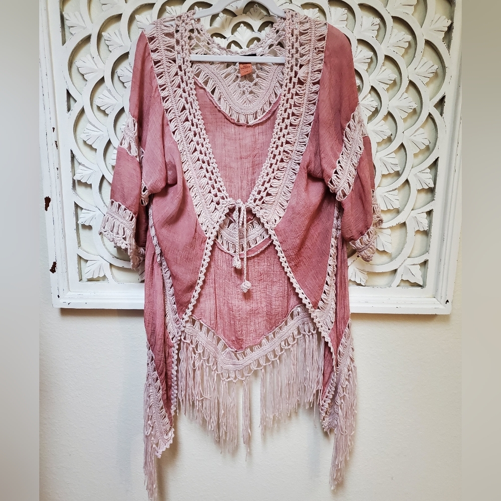 Upcycled Vivid Importers Kimono With Fringe 1X